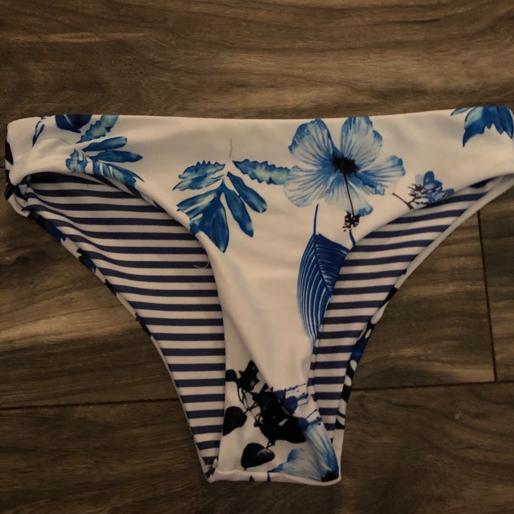 Reversible Floral and Striped Bikini Bottoms